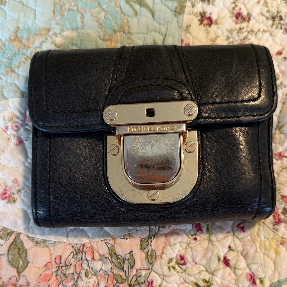 Michael Kors Black Leather Wallet with Gold Clasp